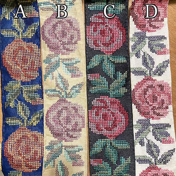 特大幅リボン 太幅 チロリアンテープ 薔薇柄刺繍 クロススティッチ刺繍