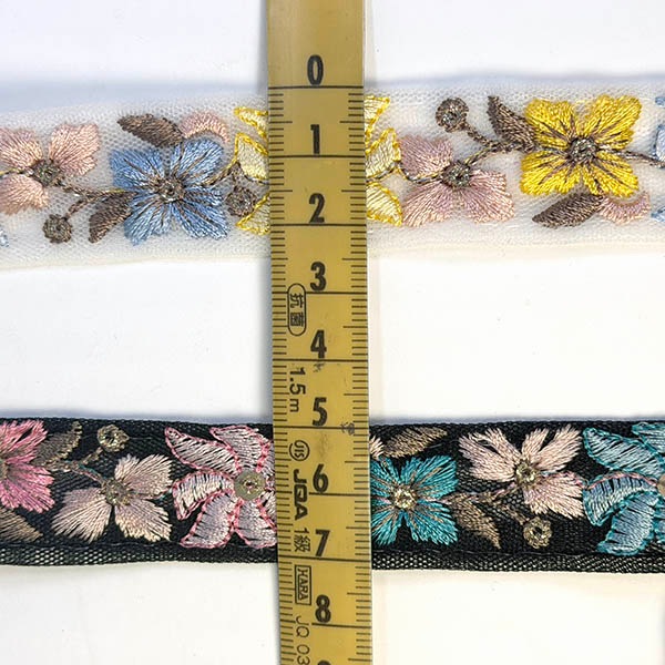 2.3cm幅 花柄インド刺繍リボン  チュール刺繍レース フラワーレース レーステープ 約 インドリボン スマホショルダー ドレス装飾 カチューシャ 手芸用レース ハンドメイド資材手芸材料 営業日即日発送[ワールデザインbistarai]