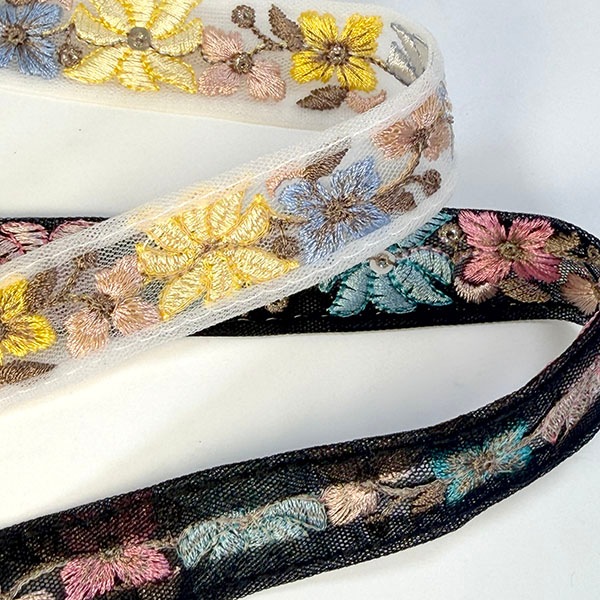 2.3cm幅 花柄インド刺繍リボン  チュール刺繍レース フラワーレース レーステープ 約 インドリボン スマホショルダー ドレス装飾 カチューシャ 手芸用レース ハンドメイド資材手芸材料 営業日即日発送[ワールデザインbistarai]