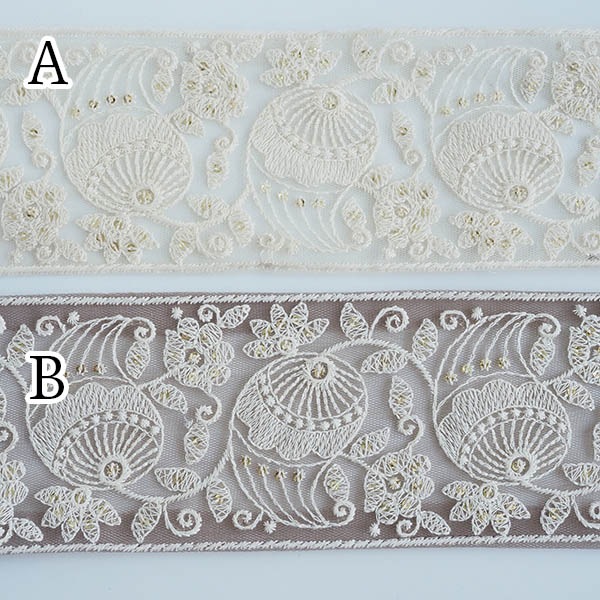 インド刺繍リボン　まとめ売り　花柄　ハンドメイド　資材　チュール 楽天市場】インド刺繍リボン チュールフラワー 約50mm巾（単位10cm