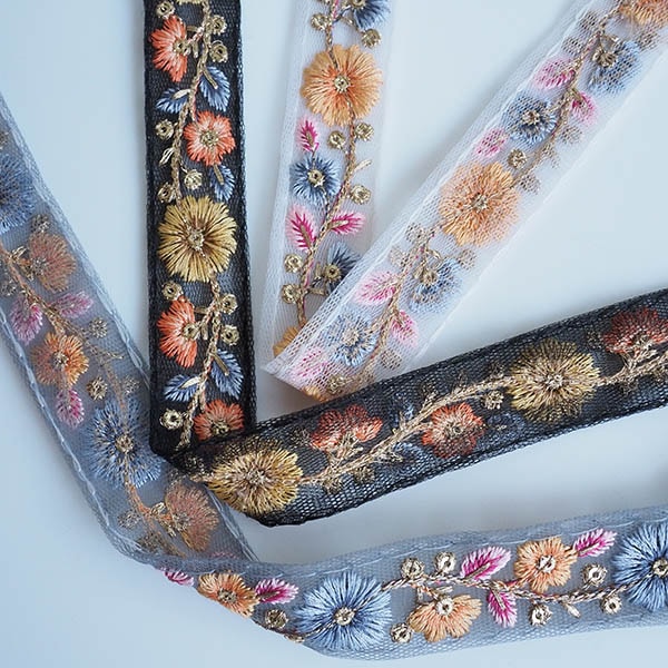 2.3cm幅 インド刺繍リボン 花柄チロリアンテープ 輸入リボンブレード インテリア雑貨 手芸用パーツ 営業日即日発送 