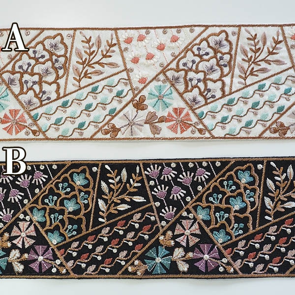 9cm幅 幅広インド刺繍リボン 幅広パッチワーク風ブレード 特大幅小花柄刺繍リボン 帯紐和装着物装飾資材 ハンドメイドがま口財布 ポーチ作り 営業日即日発送 [ワールデザインbistarai]