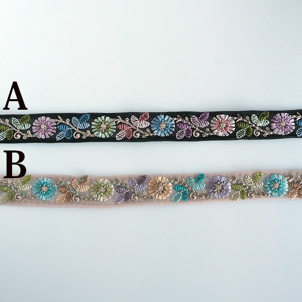 2.5cm幅 細幅　花柄刺繍リボン 細幅インドリボン メッシュフラワー刺繍リボン スパンコール刺繍リボン 営業日即日発送