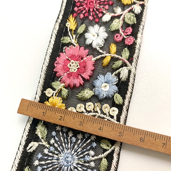 約5cm幅 花柄刺繍チュールリボン インド刺繍リボン ハンドメイド 簡単ヘアポニーフック作り キーチャーム材料パーツ販売 営業日即日発送[ワールデザインbistarai]
