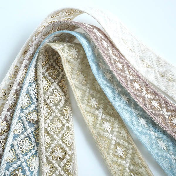 2.5cm幅 スパンコール刺繍チュールレース メッシュネットリボン リボンブレード ショルダーストラップ 営業日即日発送 [ワールデザインbistarai]