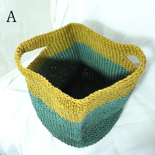 ハンドメイド手編みヘンプBAG ラウンド持ち手バック サマーバック カゴバック 植木鉢カバー 収納ボックス インテリア雑貨 営業日即日発送 ＜オリジナル商品 送料無料＞