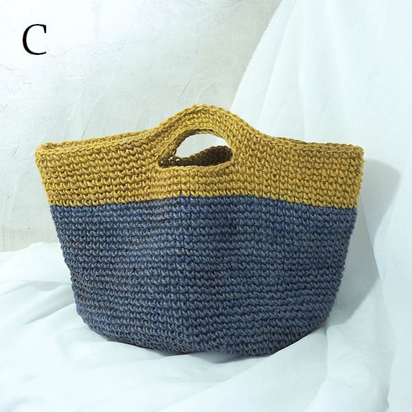 ハンドメイド手編みヘンプBAG ラウンド持ち手バック サマーバック カゴバック 植木鉢カバー 収納ボックス インテリア雑貨 営業日即日発送 ＜オリジナル商品 送料無料＞