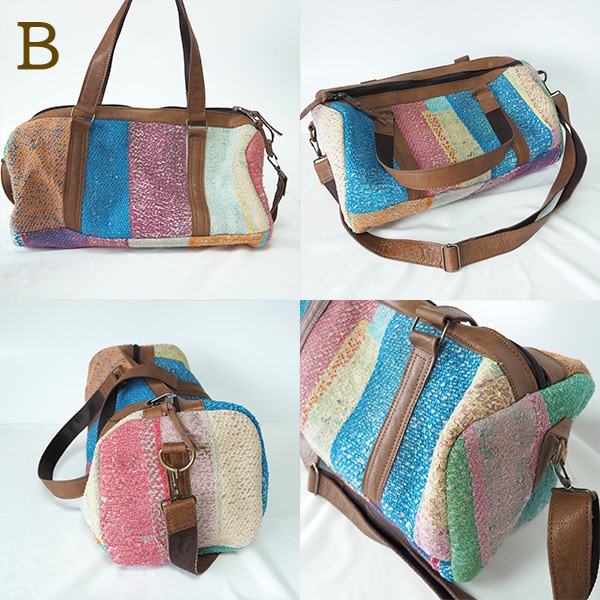 bistaraiオリジナル商品 アンティークハンドメイドグドゥリー布レザーバック ビンテージカンタ刺繍生地×水牛レザーボストンBAG ラリーキルトショルダーバック 営業日即日発送 ＜送料無料＞