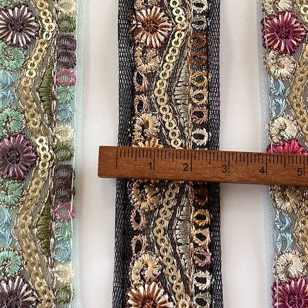 約3cm幅 チュールリボン  細幅インド刺繍リボン メッシュリボン スパンコール刺繍リボン 手芸用リボン 営業日即日発送