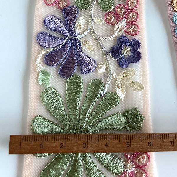 6cm幅 くすみカラー 花火風刺繍リボン インドリボン 菊モチーフ花柄刺繍リボン 手芸用テープ リボン最安値 営業日即日発送【夏も活躍！浴衣リボンアレンジ 夏小物】