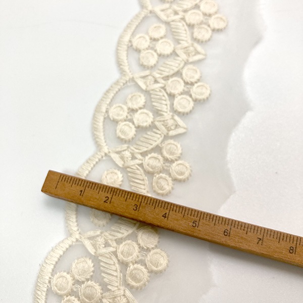 約6cm幅 コットン混合レース 幅広チュール刺繍ベールパーツ チュールレース アクセサリーパーツ ヘッドドレス ウエディングドレスパーツ 営業日即日発送 
