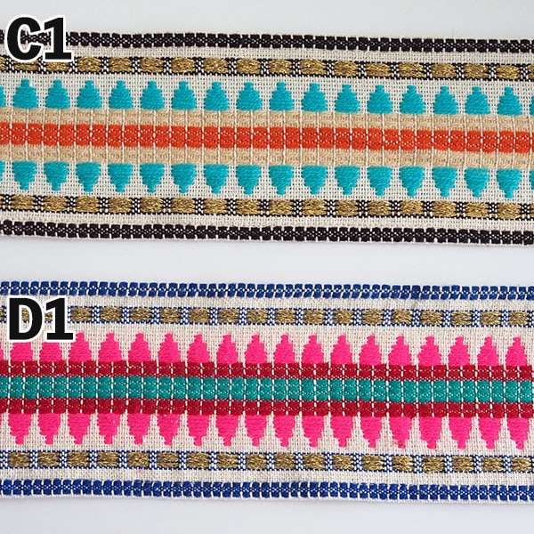 8cm幅 オリジナルリボン 幅広ウールやわらかリボン 刺繍コットン生地 太幅インドリボン 厚手チロリアンテープ 持ち手テープ ヘアターバン バックハンドル取手パーツ [ワールデザインbistarai]