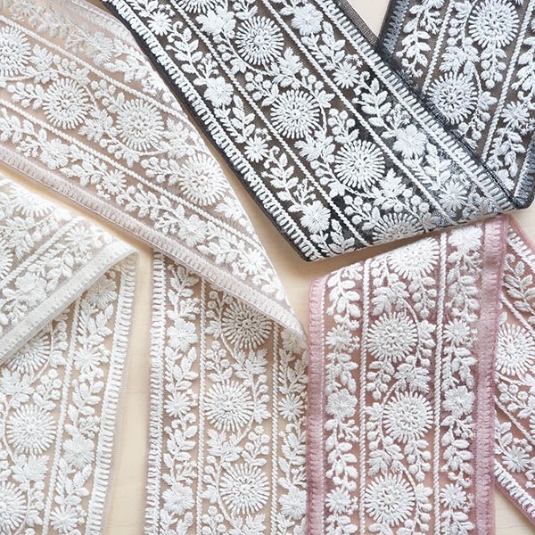 9cm幅 オリジナルデザイン太幅リボン チュールインド刺繍リボン 特大幅リボン ハンドメイドがまぐち財布 コインケース作り資材 営業日即日発送 [ワールデザインbistarai]