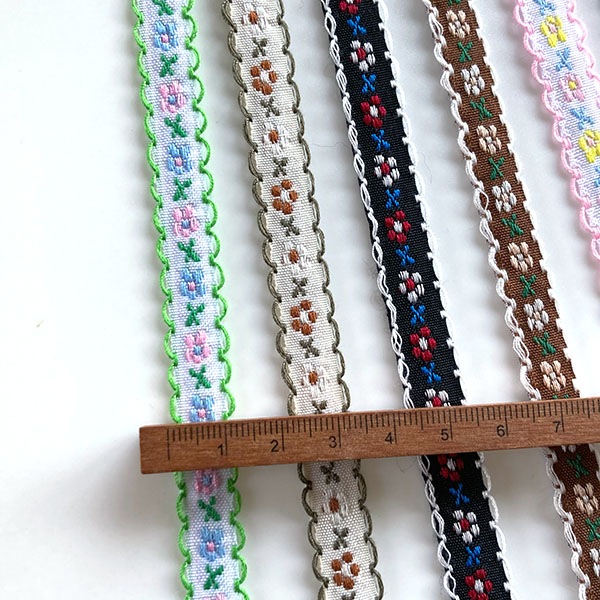 1cm幅 細幅手芸用テープ フラワーリボン チロリアンテープ 花柄刺繍テープ  簡単ぬい服ドレスハンドメイド用リボン 推しぬい材料 リボンブレード 営業日即日発送 