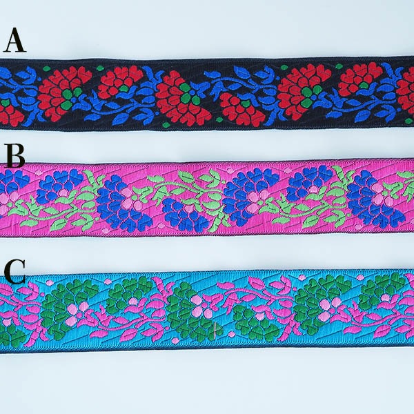 3.2cm幅 ジャガード織風インドフラワー刺繍リボン チロリアンテープ お花刺繍テープ フラワープリント ショルダーストラップ資材  営業日即日発送 [ワールデザインbistarai]
