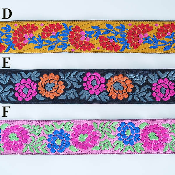 3.2cm幅 ジャガード織風インドフラワー刺繍リボン チロリアンテープ お花刺繍テープ フラワープリント ショルダーストラップ資材  営業日即日発送 [ワールデザインbistarai]