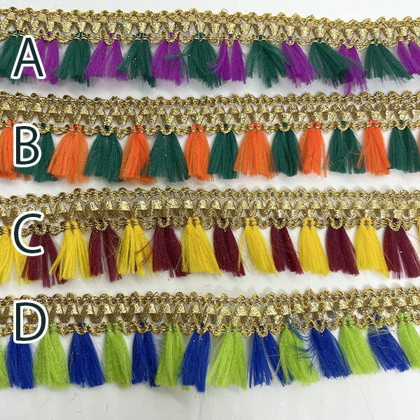 2.5cm幅 インドゴールドカラフルタッセルテープ 雑貨装飾材料 タッセルピアスイヤリングパーツ 営業日即日発送 