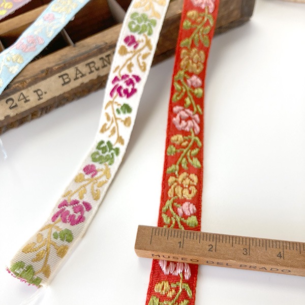 約1.5cm幅 細幅手芸用テープフラワーリボン ラメチロリアンテープ 花柄刺繍リボンブレード チロルテープ 営業日即日発送 