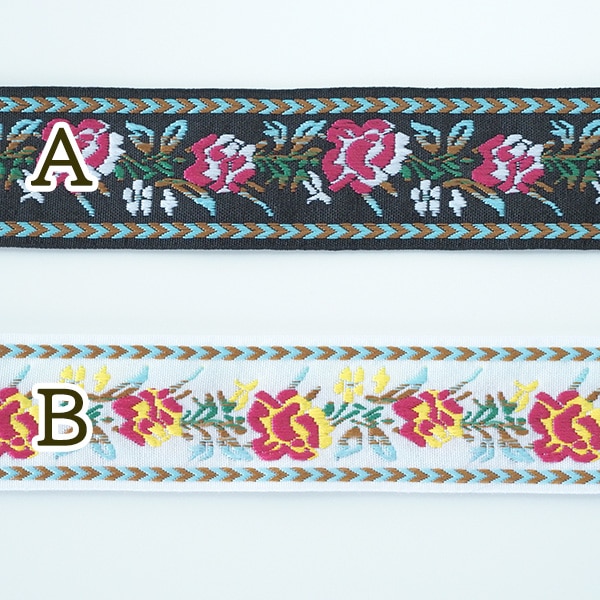 約3cm幅 バラ柄リボン 細幅手芸用テープ チロリアンテープ 花柄刺繍リボンブレード チロルテープ 営業日即日発送 