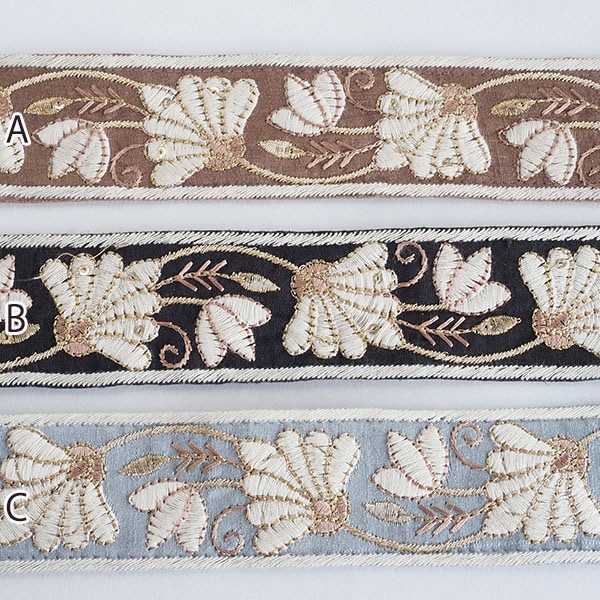 4cm幅 シルク風パステルカラーインド花柄ロータスモチーフリボン ピアスイヤリングアクセサリーパーツ 営業日即日発送 