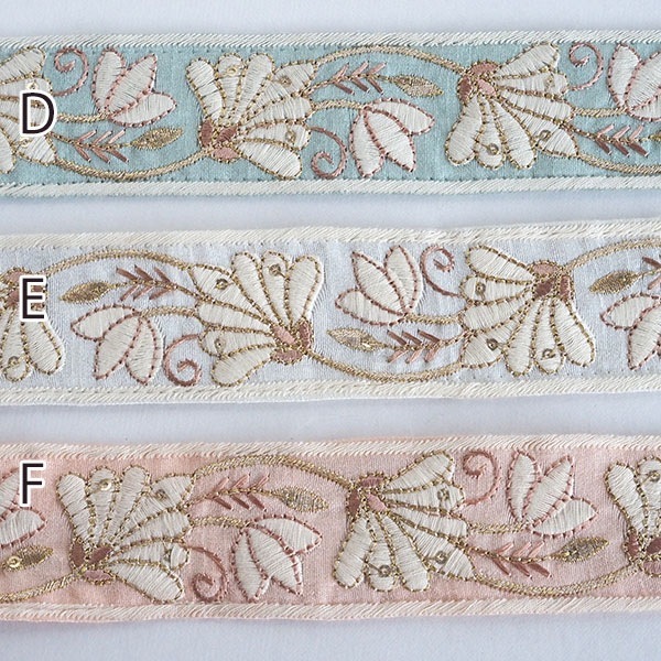 4cm幅 シルク風パステルカラーインド花柄ロータスモチーフリボン ピアスイヤリングアクセサリーパーツ 営業日即日発送 