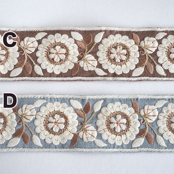 5.5cm幅 大花柄インド刺繍リボン 厚手フラワーモチーフリボン ボタニカル柄リボン  手芸用リボン販売 営業日即日発送 [ワールデザインbistarai]