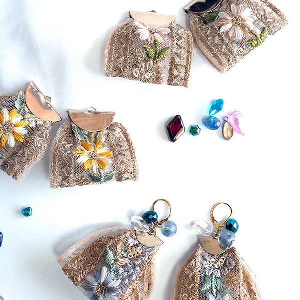 4.5cm幅 花柄インドゴールド刺繍チュールリボン ラメリボンたんぽぽ桜春色お花刺繍手芸用テープ 和装洋装着物 営業日即日発送 