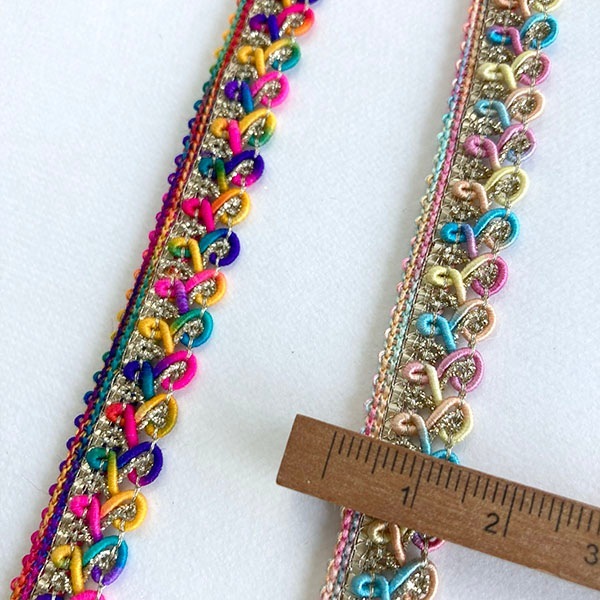 1.5cm幅 インドカラフルブレードテープ  編み込みリボンテープ アクセサリーパーツ カルトナージュボックスデコレーション資材  営業日即日発送 