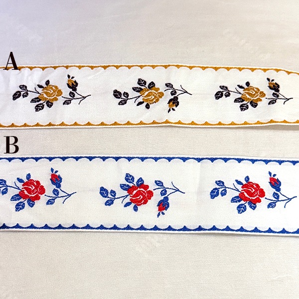 5cm幅希少ポルトガルコットン バラ柄アンティークチロルテープ 花柄薔薇刺繍レトロチロリアンテープ フラワー刺繍ヨーロッパ手芸用品 ヴィンテージリボン販売 営業日即日発送
