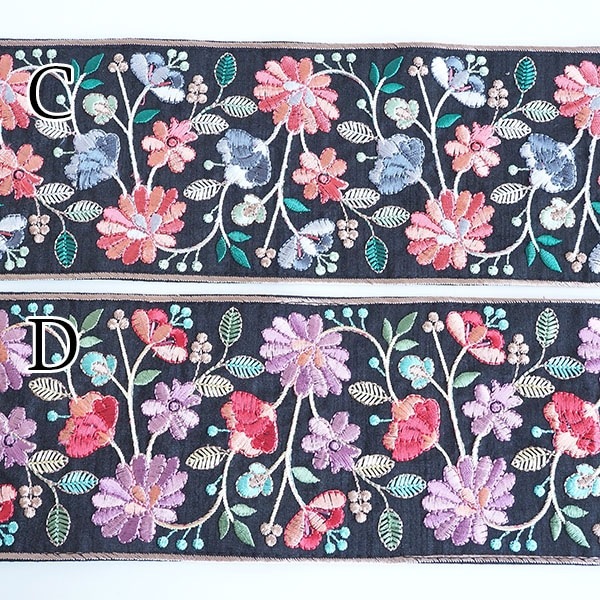 10.5cm幅 和柄風 特大幅 花柄インド刺繍リボン ハンドメイドがま口財布 ポーチ作り 帯揚げ 組紐 和装小物 着物リメイク バレッタ営業日即日発送