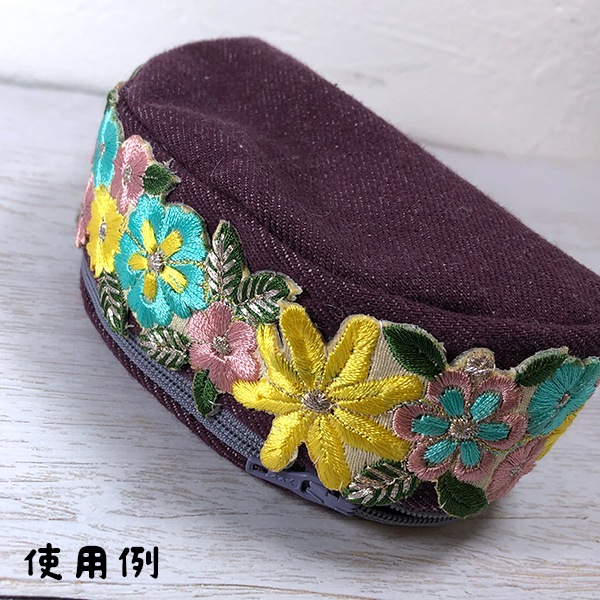 3.5cm幅 縁取りモチーフ刺繍リボン ボタニカル花柄刺繍 インド刺繍リボン 手芸用テープ ショルダーストラップ 営業日即日発送 [ワールデザインbistarai]