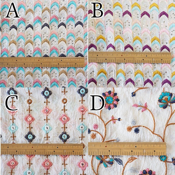 116cm幅 インド綿花柄刺繍コットン生地 刺繍布 生地量り売りフラワー刺繍 巾着 持ち手付きバックハンドメイド クロスターバン  ファブリックバスケット ブックカバー コップ袋 ベットカバークッションカバー クロスヘアバンド 営業日即日発送[ワールデザインbistarai]