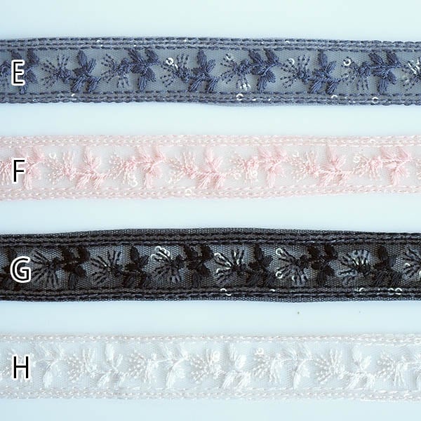 2.5cm幅 インド刺繍リボン チュールリボン メッシュリボン 小花柄スパンコールリボンブレード  推し色キンブレリボン 簡単ぬい服ドレスハンドメイド用リボン 推しぬい材料 営業日即日発送