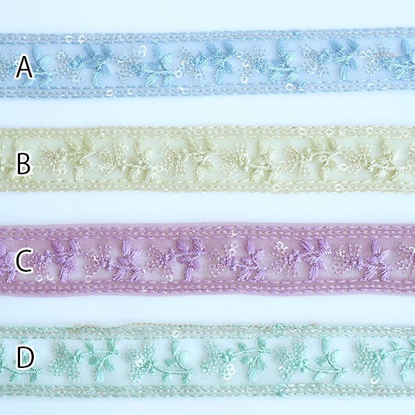 2.5cm幅 インド刺繍リボン チュールリボン メッシュリボン 小花柄スパンコールリボンブレード  推し色キンブレリボン 簡単ぬい服ドレスハンドメイド用リボン 推しぬい材料 営業日即日発送