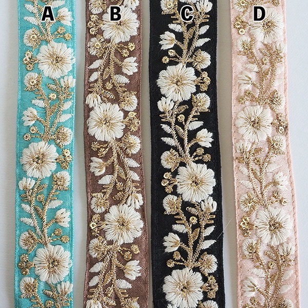 3cm幅 インド刺繍リボン ラメリボン小花柄リボン 中幅チロリアンテープ ラメリボン スマホショルダーストラップ 営業日即日発送 