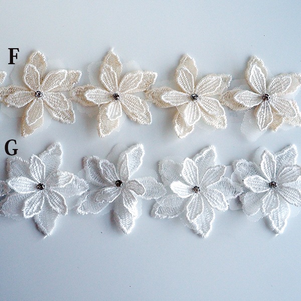 6cm幅 ビジュー付きお花モチーフケミカルレース チュールレースフラワーモチーフオーガンジーレーステープ 和装ヘアアクセサリー バレッタ ヘッドドレス ヘアピニーフック髪飾り 営業日即日発送【ワールデザインmakiras】