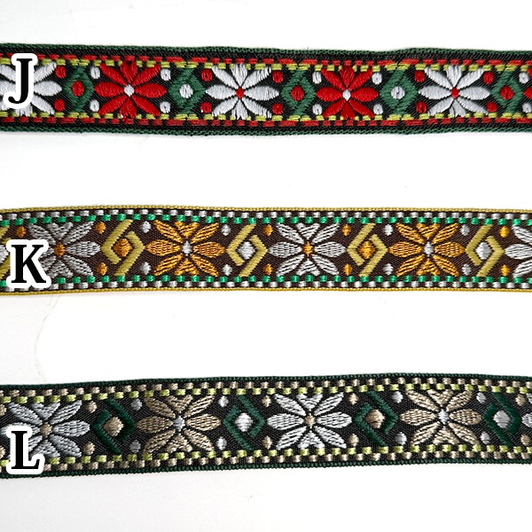 2.5cm幅 オルテガネイティブ柄 レトロ花柄刺繍チロリアンテープリボン ペットハーネス首輪 カメラストラップチェーン 営業日即日発送 
