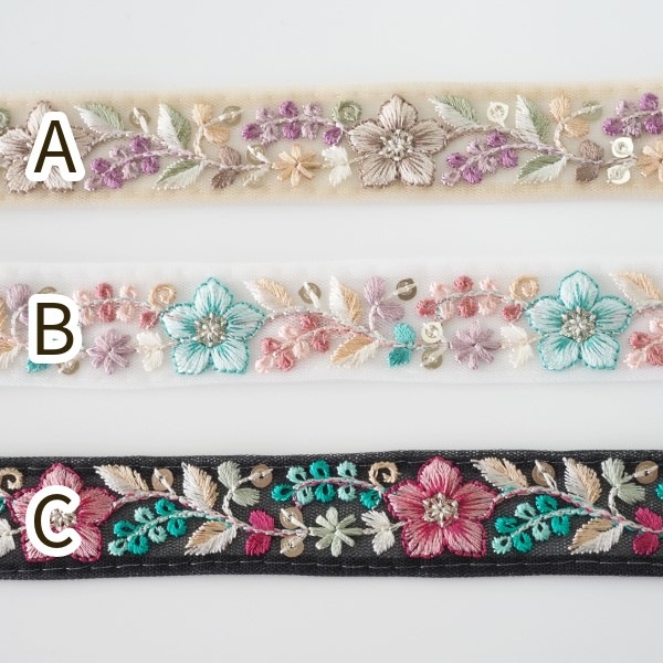 2.5cm幅 細幅刺繍リボン インドリボン サリー リボンブレード 営業日即日発送 