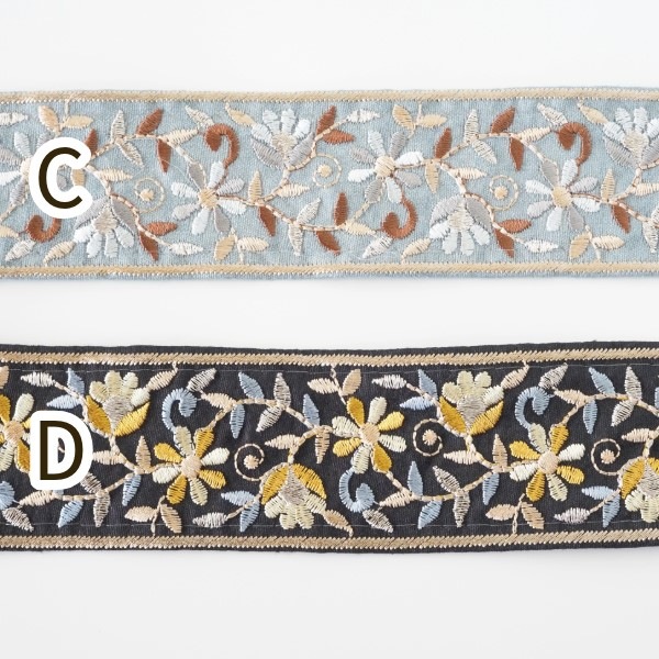 4cm幅小花柄インド刺繍リボン 花柄フラワー刺繍リボンブレード チロリアンテープ 持ち手テープ 和柄リボン 営業日即日発送