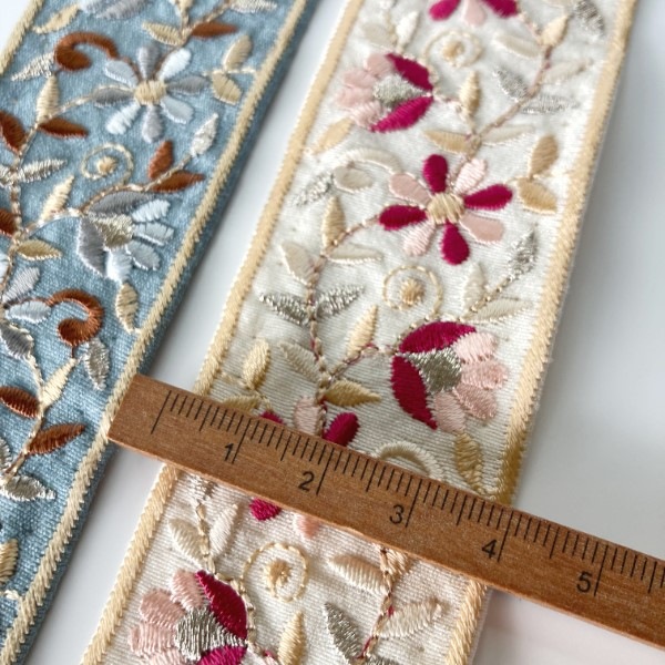4cm幅小花柄インド刺繍リボン 花柄フラワー刺繍リボンブレード チロリアンテープ 持ち手テープ 和柄リボン 営業日即日発送