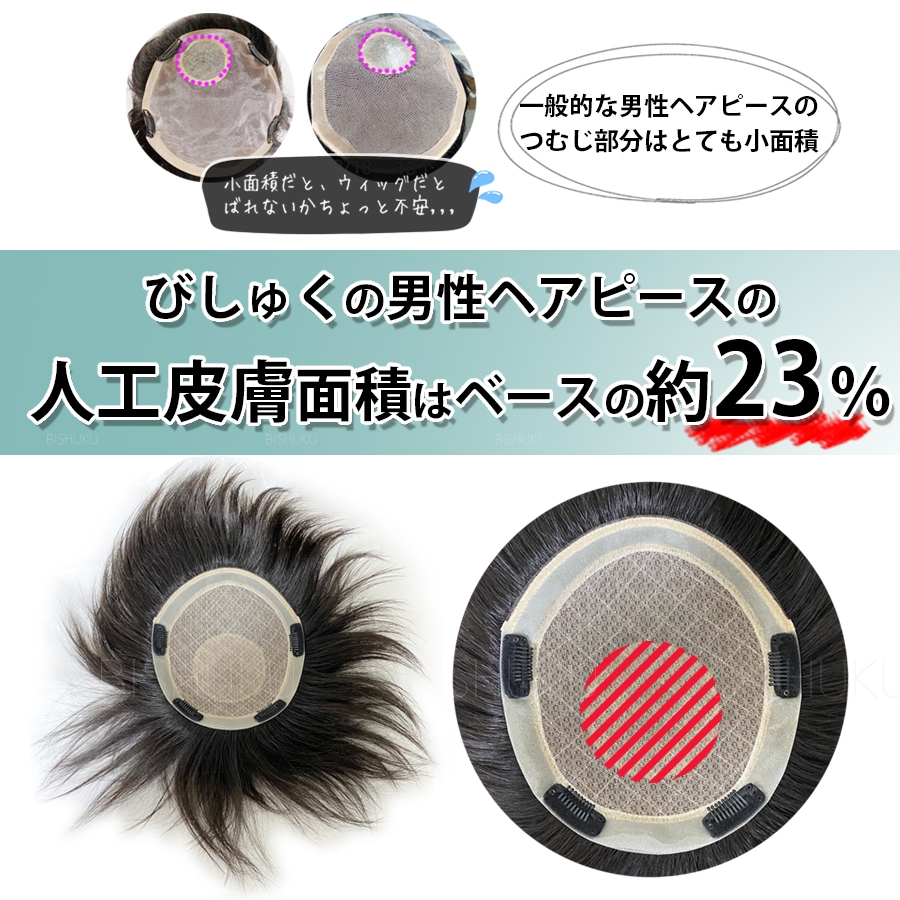 メンズ 部分ウィッグ 人毛100% 日本仕上げ 高品質 約15cm 医療用