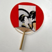 【うちわの太田屋】房州うちわ 美人画ちりめん A茜 （浴衣地）