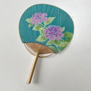 【うちわの太田屋】房州うちわ 花ちりめん 紫陽花 緑青 （浴衣地）