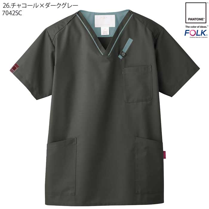 スクラブ 白衣 医療 7042SC 男女兼用 PANTONE パントン SS-4L ドクター ナース FOLK フォーク