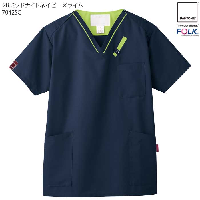 スクラブ 白衣 医療 7042SC 男女兼用 PANTONE パントン SS-4L ドクター ナース FOLK フォーク