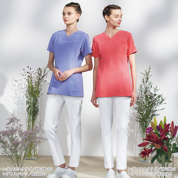 ワコール スクラブ HI700 白衣 医療 後ろファスナー レディース おしゃれ かわいい ナース FOLK フォーク S-3L