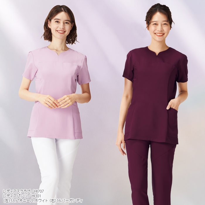 4L ワコール スクラブ HI707 白衣 医療 後ろファスナー おしゃれ かわいい レディース ナース FOLK フォーク
