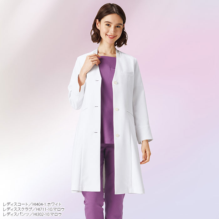 ワコール ドクターコート 白衣 医療 レディース HI404 おしゃれ 診察衣 ドクター ナース クリニック 制服 ユニフォーム FOLK フォーク Wacoal S～3L