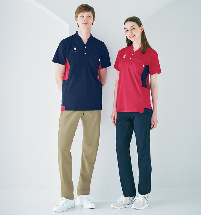 ルコックスポルティフ ニットシャツ UZL3210 半袖 ユニセックス メンズ レディース 介護士 看護師 ケア リハビリ クリニック ストレッチ 汗染み防止 UVカット ユニフォーム 制服