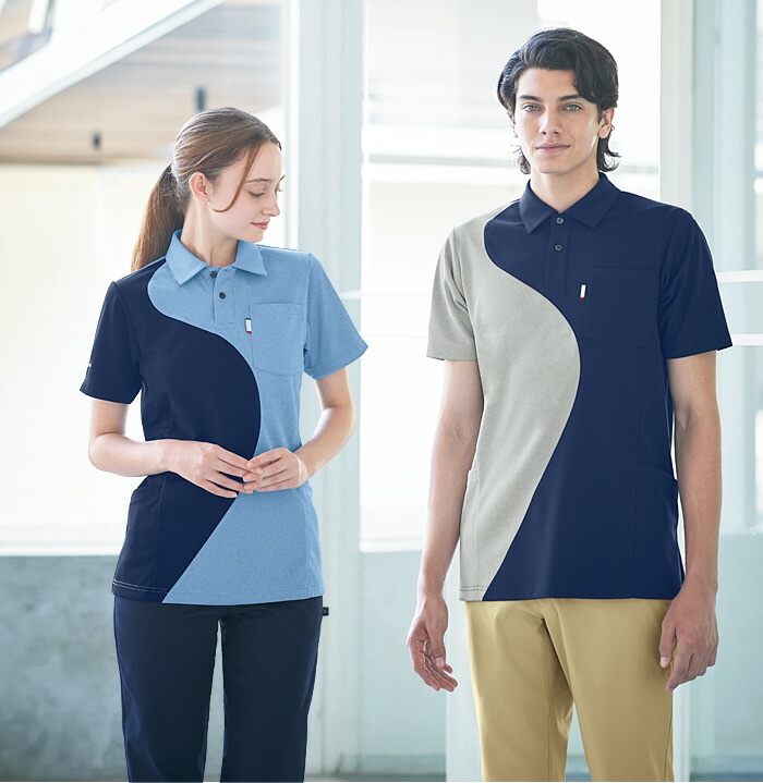 ニットシャツ ルコックスポルティフ UZL3204 半袖 ユニセックス メンズ レディース 介護士 ケアワーク リハビリ 看護師 クリニック ユニフォーム 制服